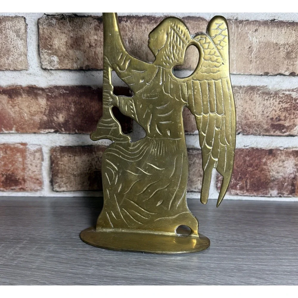 VTG 90s Solid Brass Kneeling Angel Taper Candle Holder Christmas India